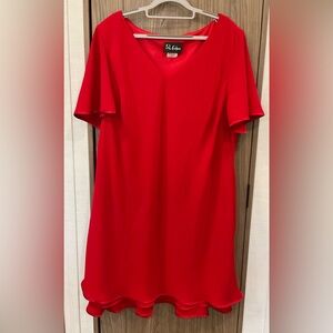 S.L . Fashions Womens V Neck Short Sleeve Red Dress Size 24W